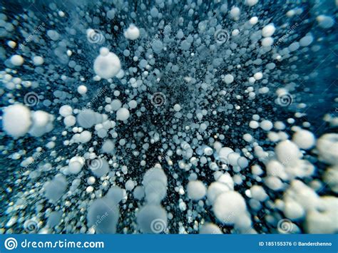 Many Frozen Air Bubbles Inside Ice Of Lake Baikal Stock Photo Image