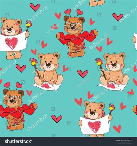 Cute Cartoon Teddy Bear Hearts On Stock Vector Royalty Free