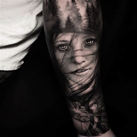 Graphic Realistic Portrait Tattoo Forest Best Tattoo Ideas Gallery