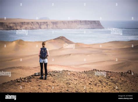 Tourist Exploring Paracas National Reserve Reserva Nacional De Paracas