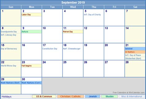 Kalendar cuti umum dan cuti sekolah malaysia tahun 2018. September 2019 Calendar With Holidays - printable week ...