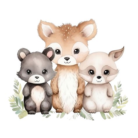 Woodland Adorable Animal Watercolor Happy Mammals Children Png