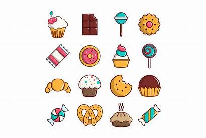 Cartoon Candy Sweets Cakes Icons Cart Illustrations