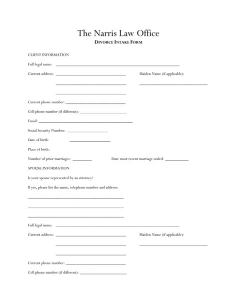 Divorce Intake Form The Narris Law Office