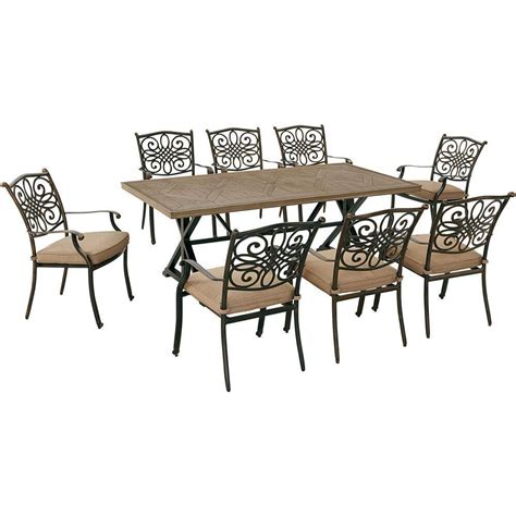 Hanover Traditions 9 Piece Aluminum Outdoor Dining Set With Tan