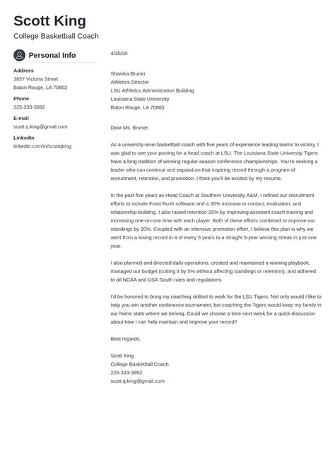 Coaching Cover Letter Examples And Guide For A Coach Position