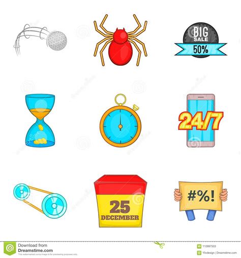Moment Icons Set Cartoon Style Stock Vector Illustration Of Computer