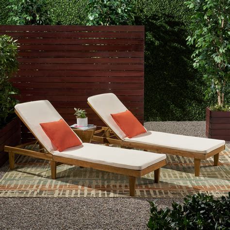 Teresa Outdoor Modern Acacia Wood Chaise Lounge With Cushion Set Of 2
