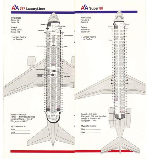 Airlines Past And Present American Airlines Seating Guide Map 1983