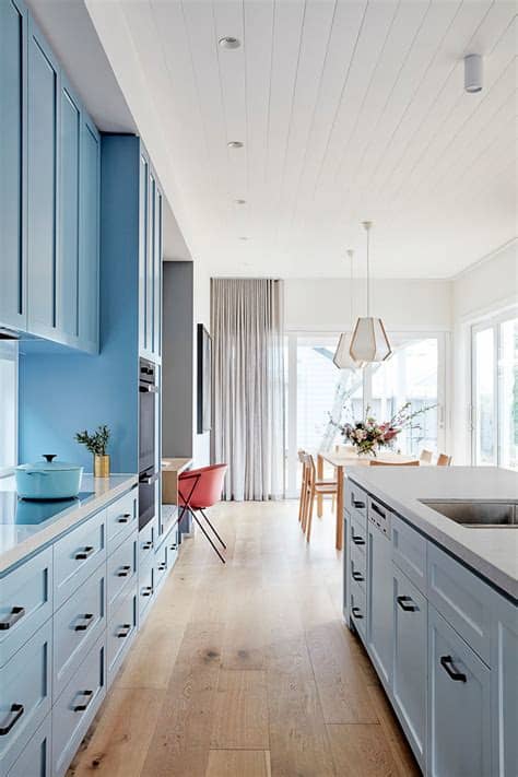 A wide variety of kitchen cabinets lighting options are available to you, such as shade type, color temperature(cct), and shade direction. A Wall Of Light Blue Kitchen Cabinets Adds A Colorful ...