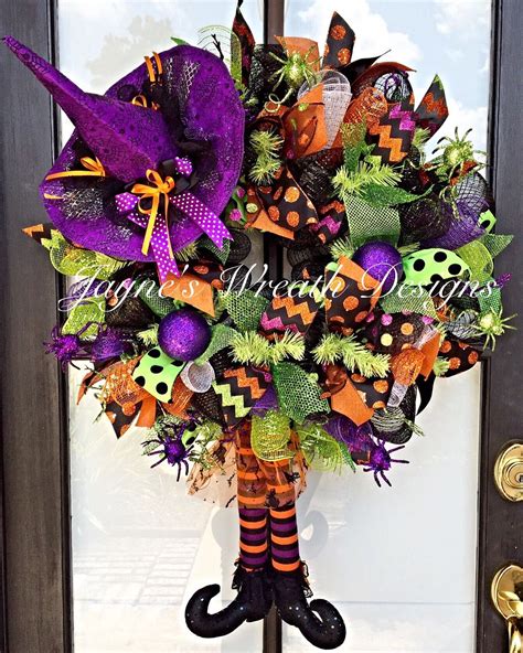 Whimsical Halloween Witch Hat And Boots Wreath Jaynes Wreath Designs On