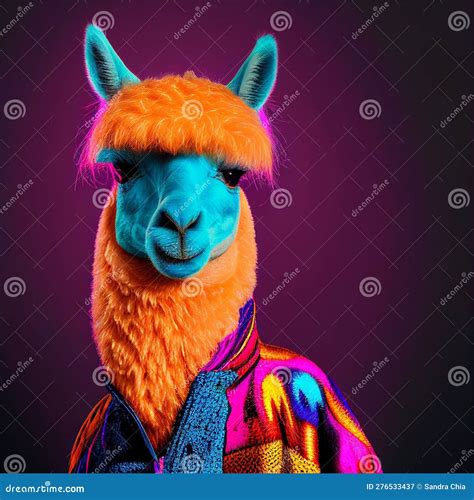 Realistic Lifelike Alpaca In Fluorescent Electric Highlighters Ultra