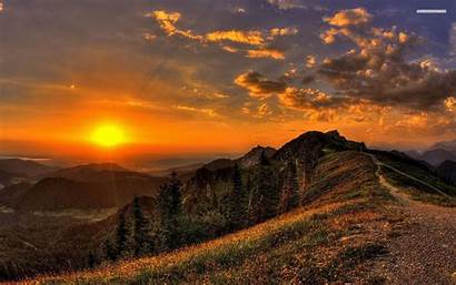 Sunset Mountains Path Golden Wallpapers Nature Scenery