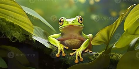 Ai Generated Dumpy Frog On Leaves Frog Amphibian Reptile Generative