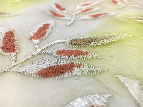 Crinkled Tie Dyed Silk Organza Embroidered With Leaves Bandj Fabrics