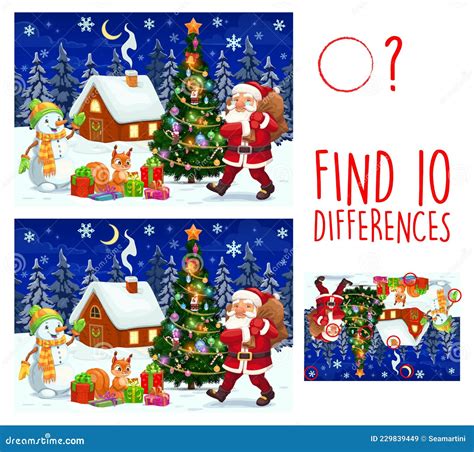Kid Game Find Ten Differences Christmas Characters Stock Illustration