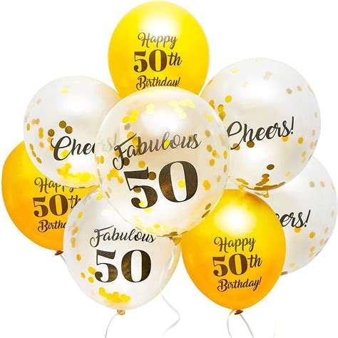 50 Pack Cheers Fabulous 50 Gold Foil Confetti Latex Balloons 12 For