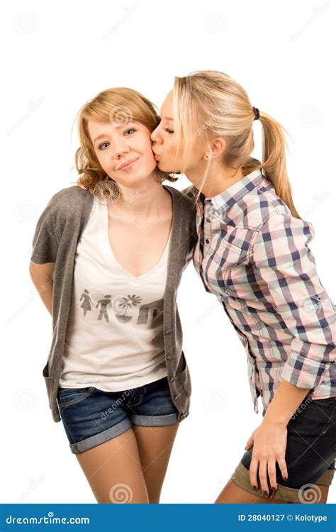 affectionate teenager giving her friend a kiss stock image image of group ladies 28040127