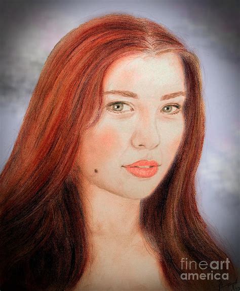 Red Hair And Blue Eyed Beauty With A Beauty Mark Ii Drawing By Jim