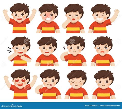Set Of Adorable Boy Facial Emotions Stock Vector Illustration Of