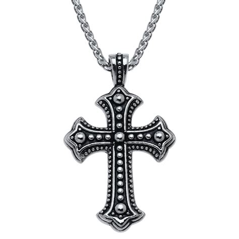 Stainless Steel Gothic Cross Pendant With Black Ion Plating Accent