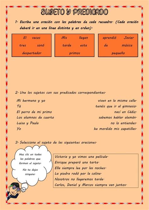 Sujeto Y Predicado Interactive Worksheet For Tercerocuarto De Primaria