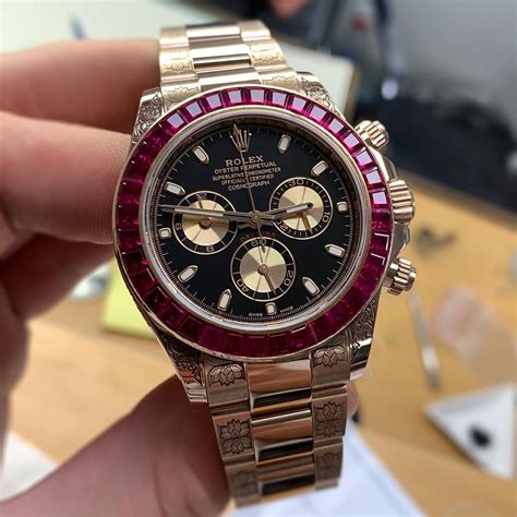 Mad Paris Customized Rose Gold Daytona Rolex With Rubies Fossil