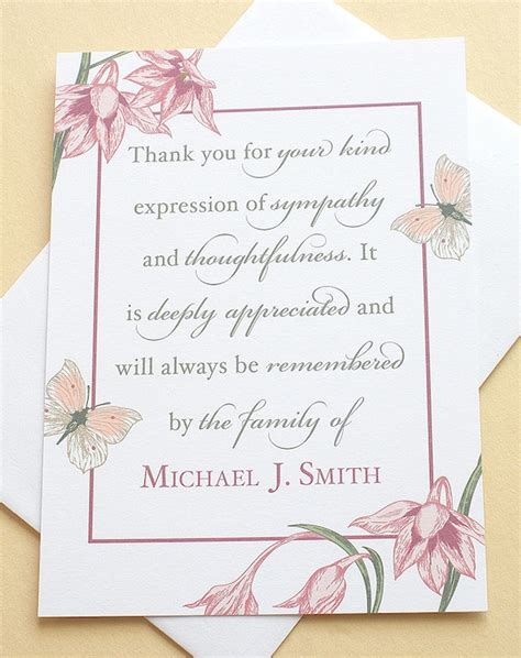 Condolence Thank You Cards With Flowers And Butterflies Etsy