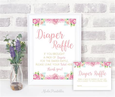 Diaper Raffle Ticket, Diaper Raffle Insert, Printable Baby Shower Games Pink, Boho Diaper Raffle ...