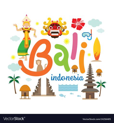 Bali Indonesia Travel And Attraction Royalty Free Vector