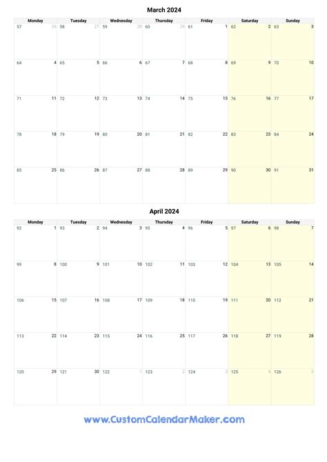 March And April 2024 Printable Calendar Template