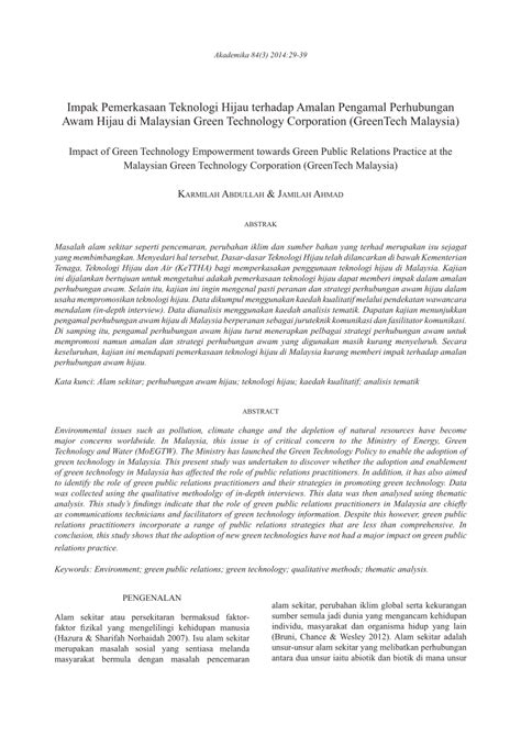 Tersebut kerana kebolehan dan pengaruh media yang. (PDF) Impak Pemerkasaan Teknologi Hijau terhadap Amalan ...
