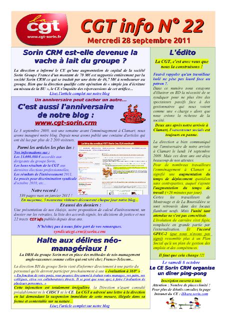 Le Blog Du Syndicat Cgt Sorin Notre Journal Cgt Info