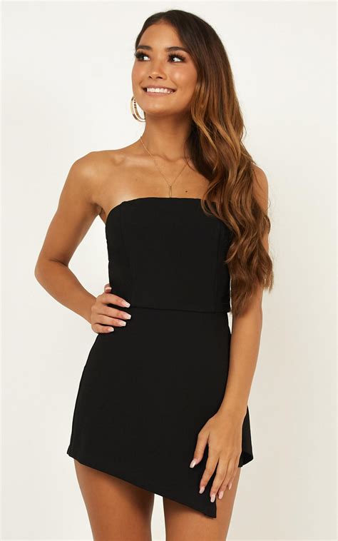 Caught My Eyes Strapless Wrap Playsuit In Black Summer Black Dress Wrap Playsuit Playsuit