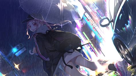 1360x768 Anime Girl With Umbrella In Rain Desktop Laptop Hd Wallpaper