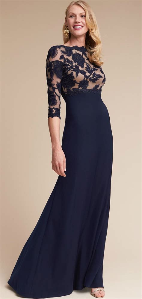 Navy Blue Mother Of The Bride Dress Formal Evening Gown With Sleeve