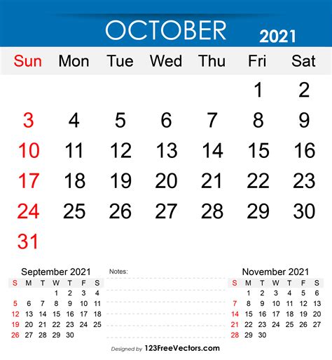 Free Free Printable October 2021 Calendar