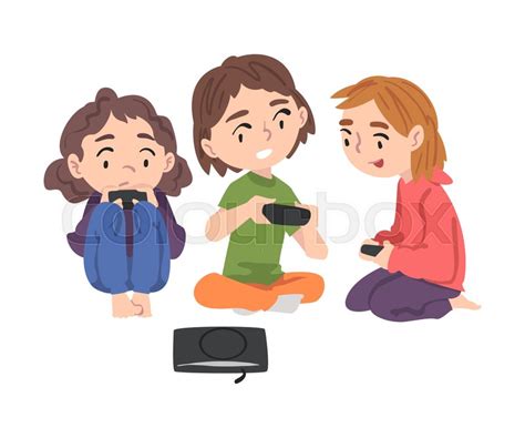 Cute Girls Sitting On Floor Playing Stock Vector Colourbox