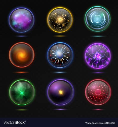 Magical Crystal Orbs Glowing Energy Sphere And Vector Image
