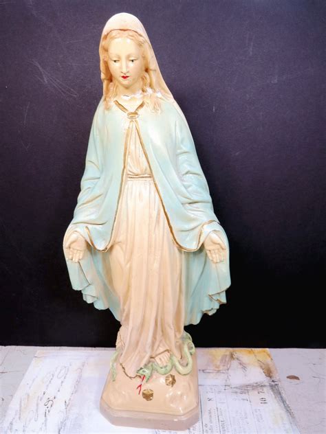 Virgin Mary Statue Stepping On Snake Plaster Chalkware Etsy Uk