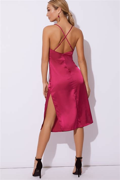 Pink Satin Midi Slip Dress In The Style