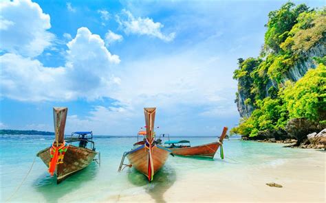 Download Wallpapers Tropical Islands Thailand Phuket Boats Beach