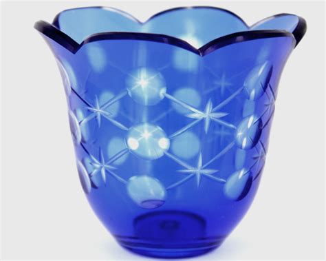 Vintage Cobalt Blue Bohemian Cut To Clear Czech Crystal Vase Ebay