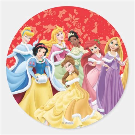 Holiday Disney Princesses Classic Round Sticker Zazzle