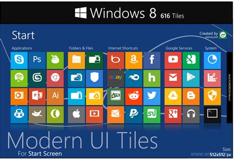 Modern Ui Tiles Icon Set — набор из 616 иконок для начального экрана