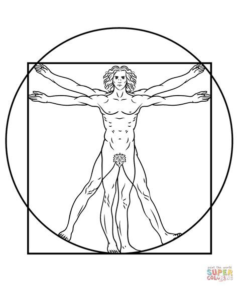 Vitruvianske mannen av Leonardo Da Vinci Målarbok Gratis Målarbilder