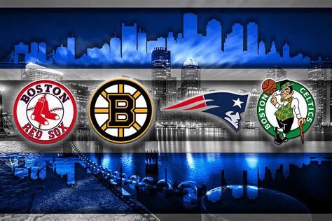 Boston Sports Teams In Front 2 Of Skyline Poster New England Patriots