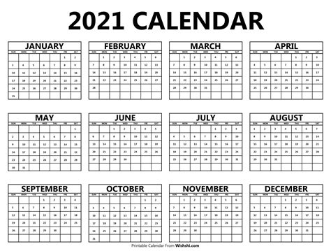 Free Printable 2021 Calendar Printables Free Blank