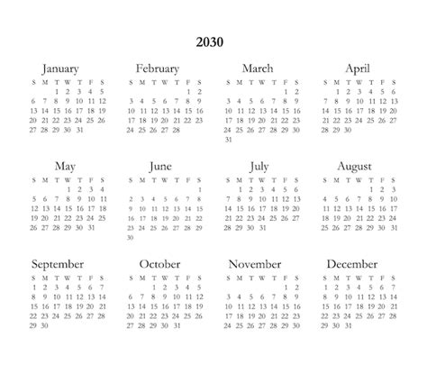 Premium Vector Simple Calendar 2030