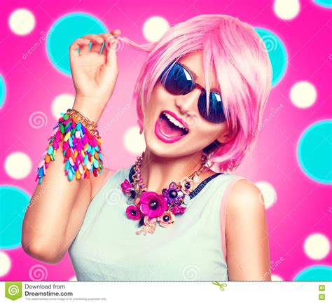 Teenage Model Girl With Pink Hair Stock Photo Image Of
